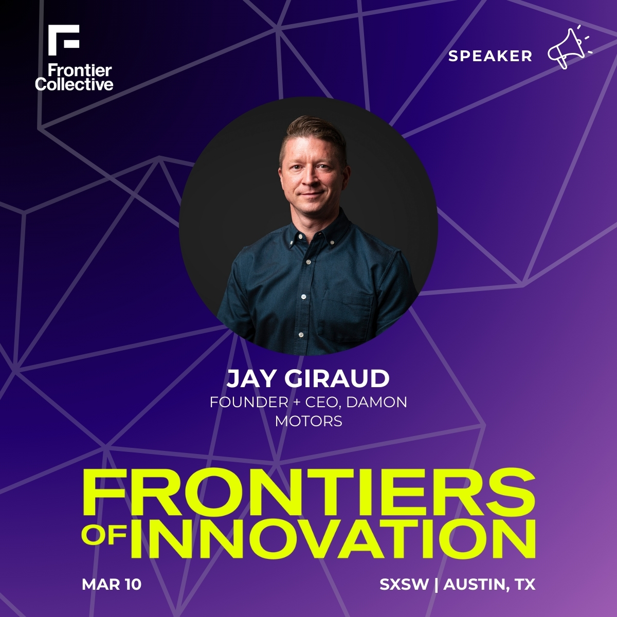 Tomorrow at <a href="/sxsw/">SXSW</a> &amp; @frontiercollective! 🌍 Don't miss Damon's <a href="/jaygiraud/">Jay Giraud</a> talk on tech for environmental solutions, Mar 10, 3pm at Canada House, Swan Dive. Vital discussions on Climate Tech &amp; Sustainability await! 🌱 #SXSW #Innovation #Sustainability #DamonMotors #ClimateTech