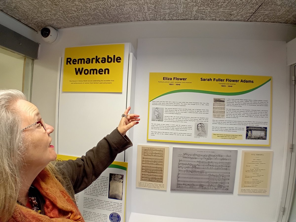 Fabulous to see this from @HarlowMuseum today in their Remarkable Women exhibition for #InternationalWomensDay2024 with a little help from @electricvoice @ConwayHall and @OskarCoxJensen Eliza Flower is back in #harlow for all to see 🥳🎉