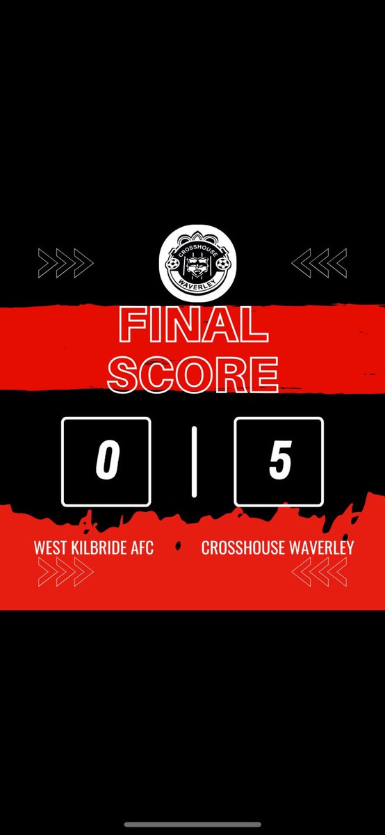 Crosshouse Waverley (@crosshousewavaf) on Twitter photo FULL TIME
<a href="/WestKilbrdeAFC/">West Kilbride AFC</a> 0-5 Crosshouse
domination from start to finish today at a venue which is always a difficult one. Some great football played on a very challenging surface got us the 3 points!
β½οΈβ½οΈ Ryan Kulezich
β½οΈ Daniel Dixon
β½οΈ Darren Dickie
β½οΈ Matthew McGhee
π΄β«οΈ FULL TIME
<a href="/WestKilbrdeAFC/">West Kilbride AFC</a> 0-5 Crosshouse
domination from start to finish today at a venue which is always a difficult one. Some great football played on a very challenging surface got us the 3 points!
β½οΈβ½οΈ Ryan Kulezich
β½οΈ Daniel Dixon
β½οΈ Darren Dickie
β½οΈ Matthew McGhee
π΄β«οΈ