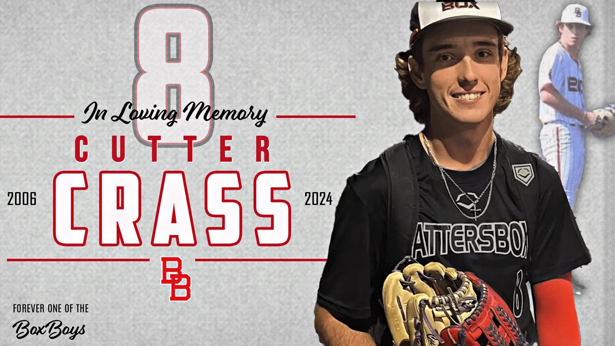 Cutter Crass, a member of Batters Box 17U Scout, tragically passed away Friday morning as the result of a car accident on his way to high school practice. Cutter was loved by all his coaches and teammates and was an amazing young man with a very bright future. The entire