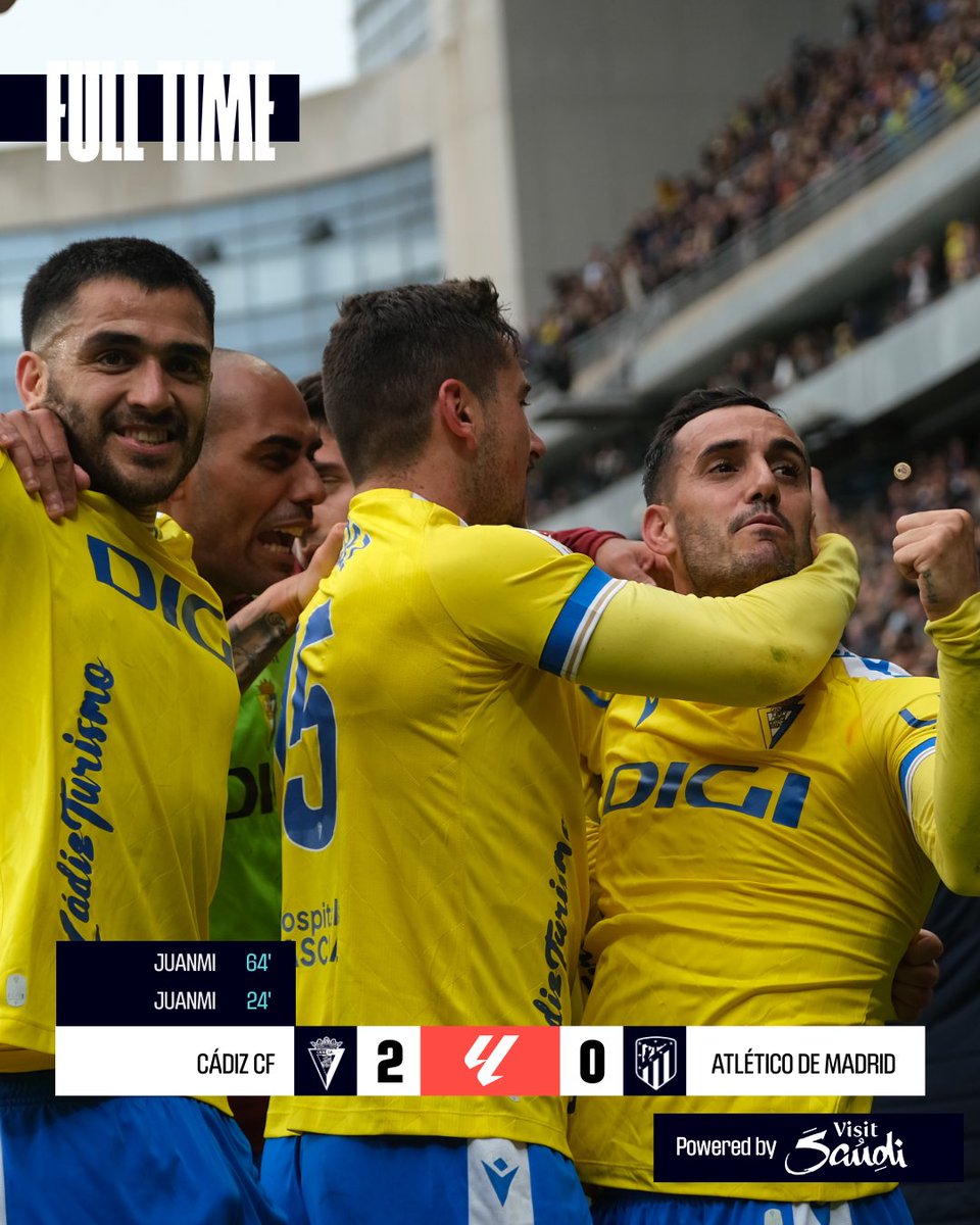 FT #CadizAtleti 2-0

Massive win for @Cadiz_CFEN 💛

#LALIGAEASPORTS | #ResultsByVisitSaudi