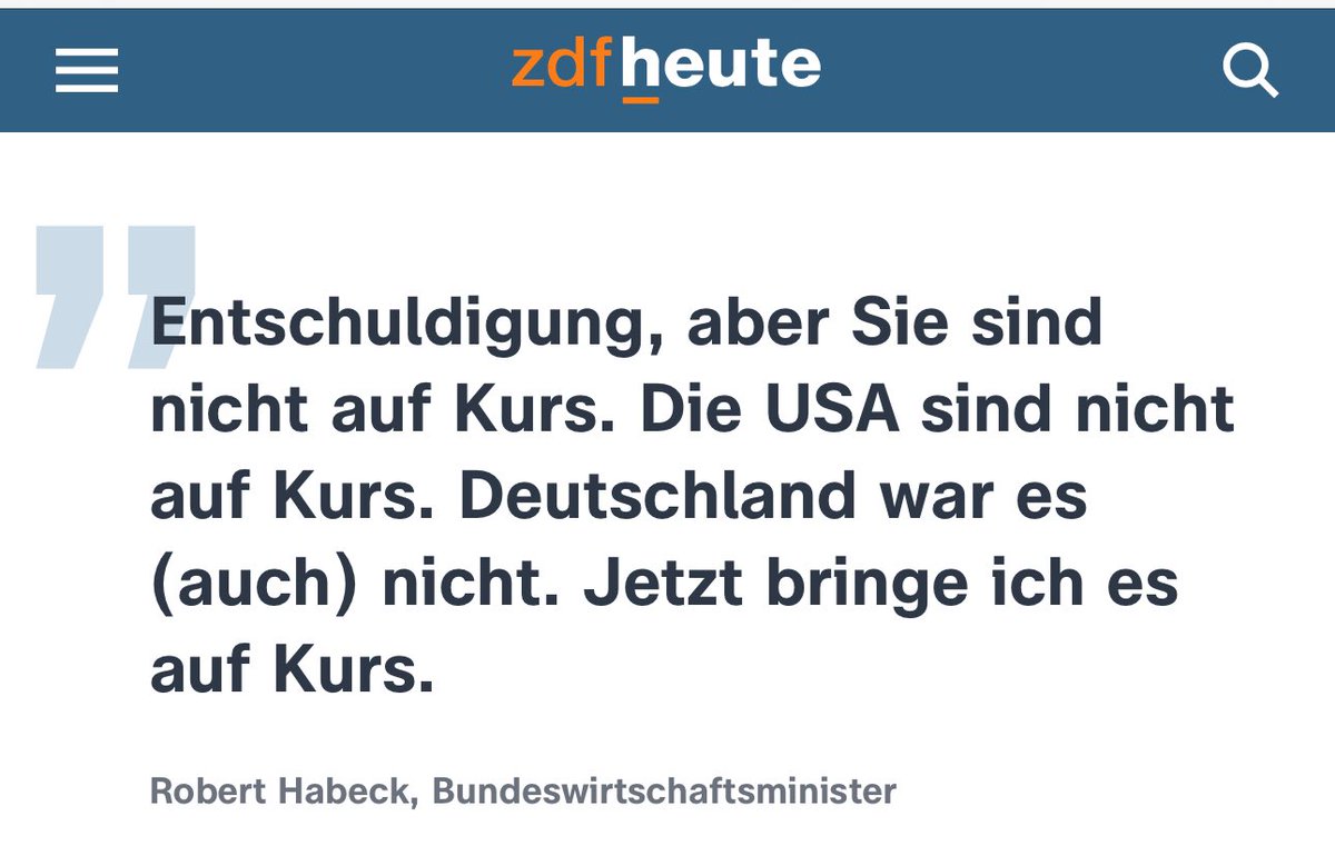 Und dieser Kurs bedeutet Geisterfahrt Richtung Deindustrialisierung und Planwirtschaft? Wenn man als einziger einem bestimmten, selbst festgelegten Kurs folgt, sollte man sich fragen, wer falsch fährt. #Habeck @ZDFheute