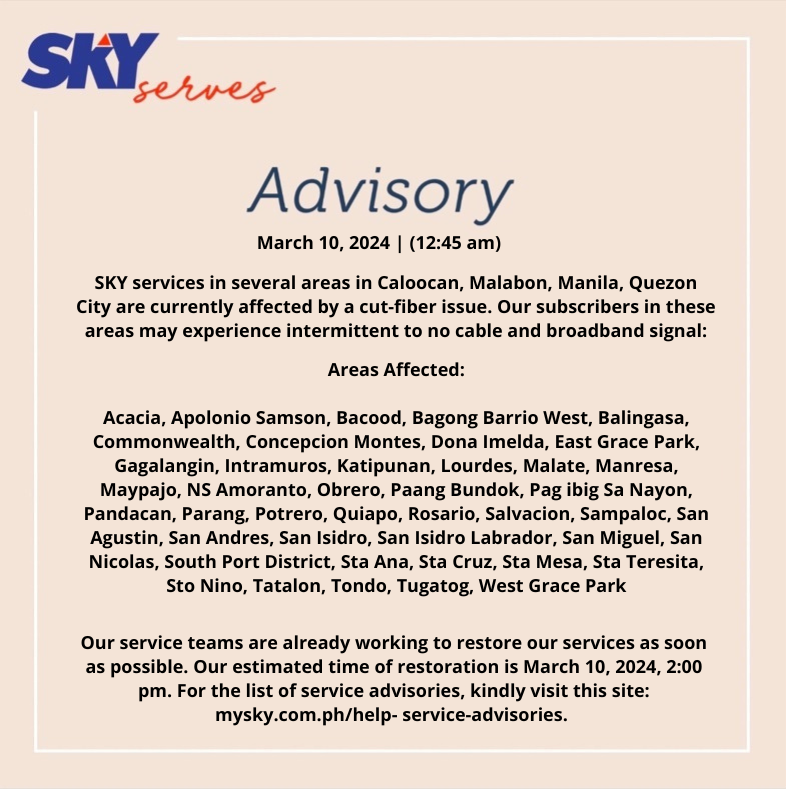 SKYserves's tweet photo. For a list of service advisories, kindly visit the site: https://t.co/LkSRhe0joF https://t.co/S5Ya9SFGfA