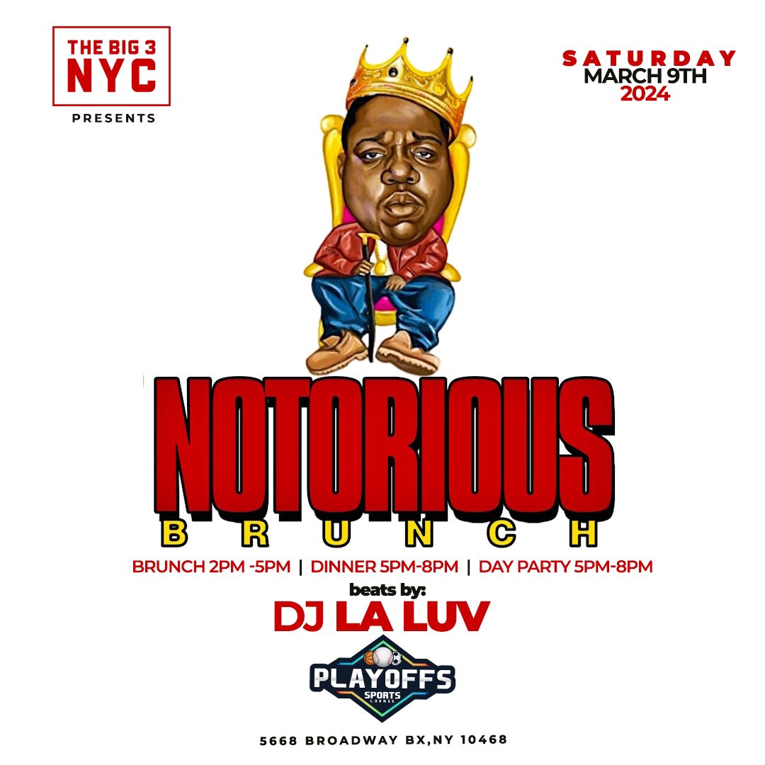 big3nell's tweet photo. Each &amp; Every Saturday Everybody ❤️s Brunch Doors Open 2PM - 8PM PLAYOFFS SPORTS LOUNGE 5668 BROADWAY, BX, NY VIBES BY  @djlaluv BRUNCH MENU FROM 2-5  (INCLUDES 2 COURSE MEAL PLUS 2 HOURS SANGRIA/MIMOSA) AFTER PARTY FROM 5PM-8PM -NO COVER -FREE PARKING https://t.co/jy0qABRkGN