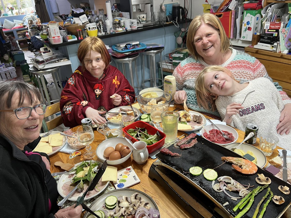 Elodie’s 8 year birthday is extending across the weekend. Tonight raclette - takes ages - conversation, crazy recipes, good nutrition, relatively few burns (!).