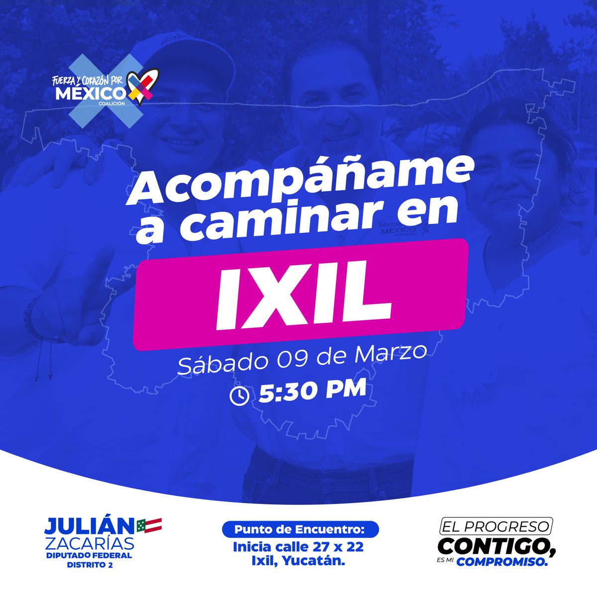 JULIANZACARIASC's tweet photo. ¡Acompáñame a caminar!
Nos vemos al rato para caminar juntos en #CHICXULUBPUEBLO e #IXIL. Vamos con todo Distrito ✌️. #compromisoContigo https://t.co/yboZPUWUPd