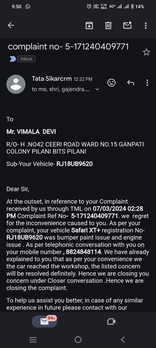 AmitNimar's tweet photo. शब्र का इम्तिहान ना लें TATAMOTORS आपके employees और डीलर्स मनमानी कर रहे हैं और TataCompany चुप है आपके डीलर्स कस्टमर से बात करें बिना ही कंप्लेंट क्लोज कर देते हैं ये देखिए अगर फोन किया था तो प्रूफ दिखाएं या फ़िर मैं दिखाऊ
@tata_cars @TataMotors @RNTata2000 @TataCompanies https://t.co/dPEAt0zTs7