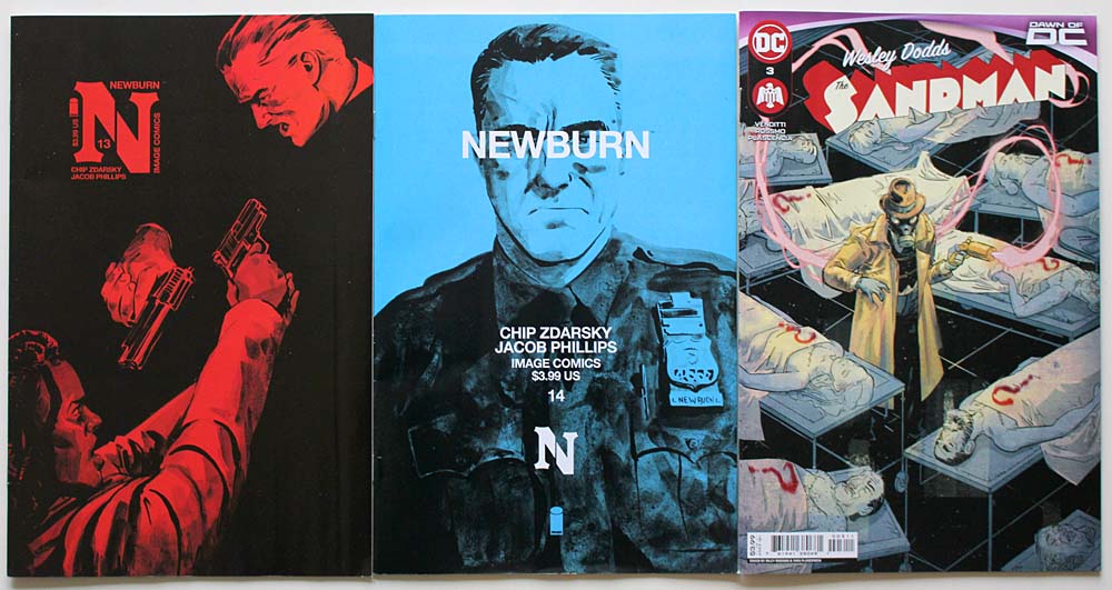 Caltex_98's tweet photo. More recent #comichaul: #Newburn #13-14, #WesleyDodds #Sandman #3 @rileyrossmo1 #serier #comics #crimecomics https://t.co/oteb922gPH