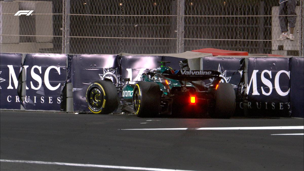 F1's tweet image. LAP 7/50

Stroll into the barriers 

He tells his Aston Martin team he's okay 

⚠️ SAFETY CAR ⚠️

#F1 #SaudiArabianGP