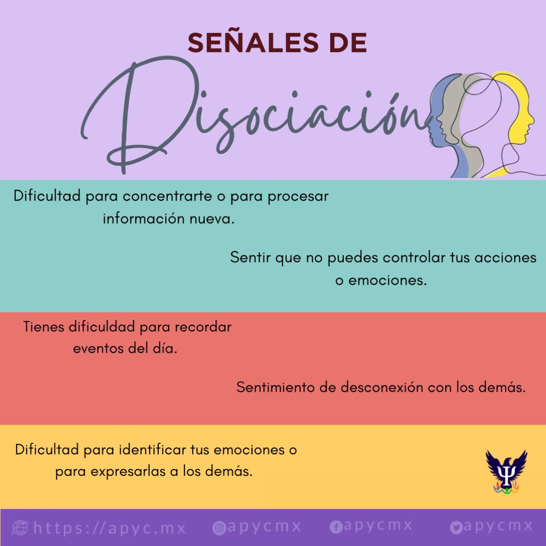 apycmx's tweet photo. La disociación emocional es un mecanismo de defensa que utiliza el cerebro para protegernos del dolor emocional intenso.

Agenda una cita psicológica con nosotros!
📧: contacto@apyc.mx
📲: 5583260910
🌐https://t.co/HsLwuoAdOR https://t.co/1nhrcczxbe