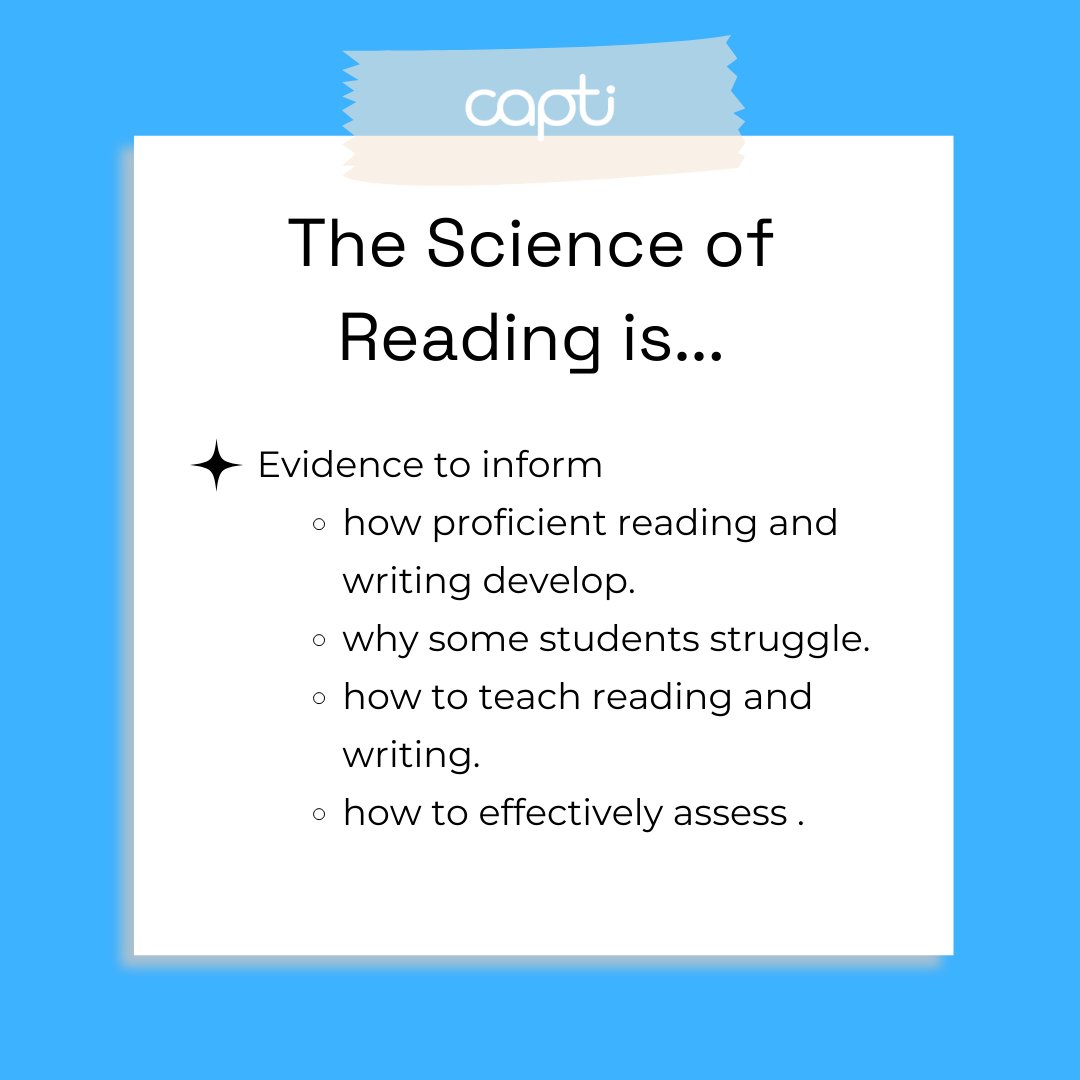 CaptiReadBasix's tweet photo. The science of reading is…

📚 A vast interdisciplinary body of scientifically based research.

📓 5 decades of research across the world in multiple languages.
#cognitiveflexibility #capti #VocabularyEnrichment #sentenceprocessing #middleschool #semantics #readingintervention https://t.co/mclAw0Vgat