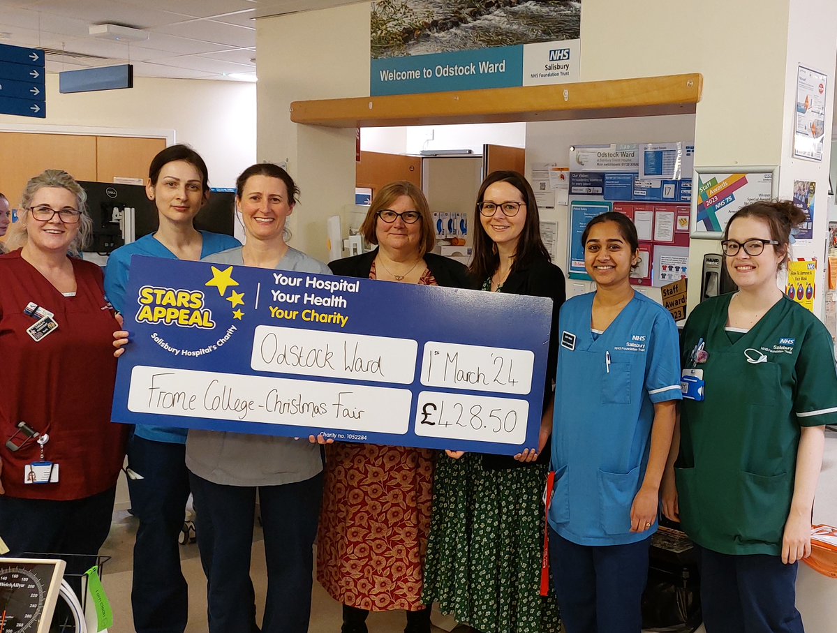 It's #ThankYouThursday and we welcomed Julie and Jo from @FromeCollege to Odstock Ward @SalisburyNHS to present a wonderful donation which was raised by college staff at their Christmas Fair. A huge thank you! Find out more about our work at bit.ly/3wFMnix