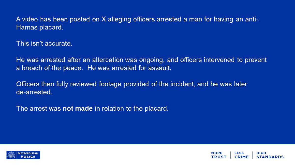 Just watch the video; it shows police grabbing me from amidst a crowd of Hamas supporters, pushing me back, forcibly taking my placard, throwing me to the ground with five others, and arresting me. When I asked for the reason, they first said I intended to provoke the…