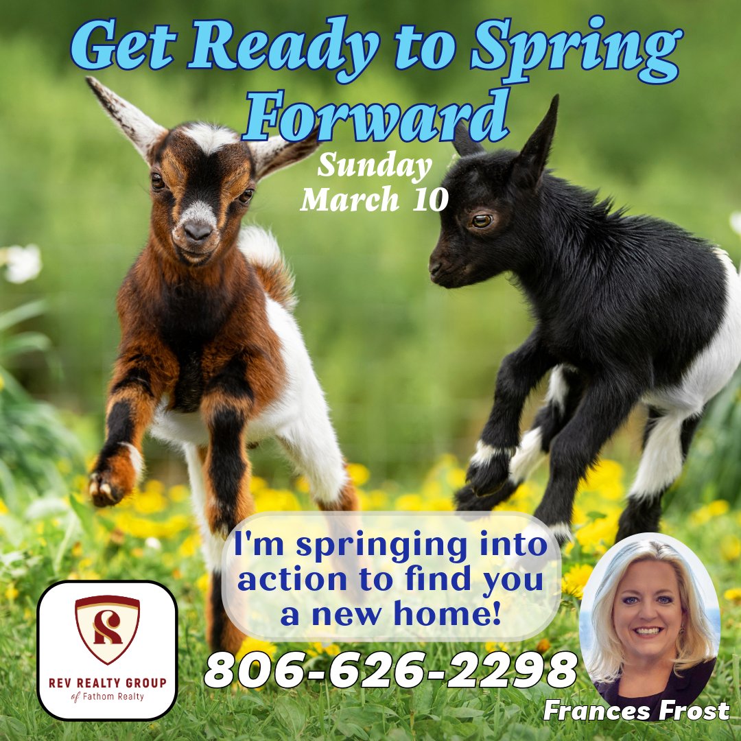 RevRealtyGroup's tweet image. Tonight's the night! Turn those clocks forward or be late to church tomorrow! Call Frances Frost for all your Real Estate needs. 806.626.2298 #bestrealtorinamarillo #Igetdealsdone #AmarilloRealEstate