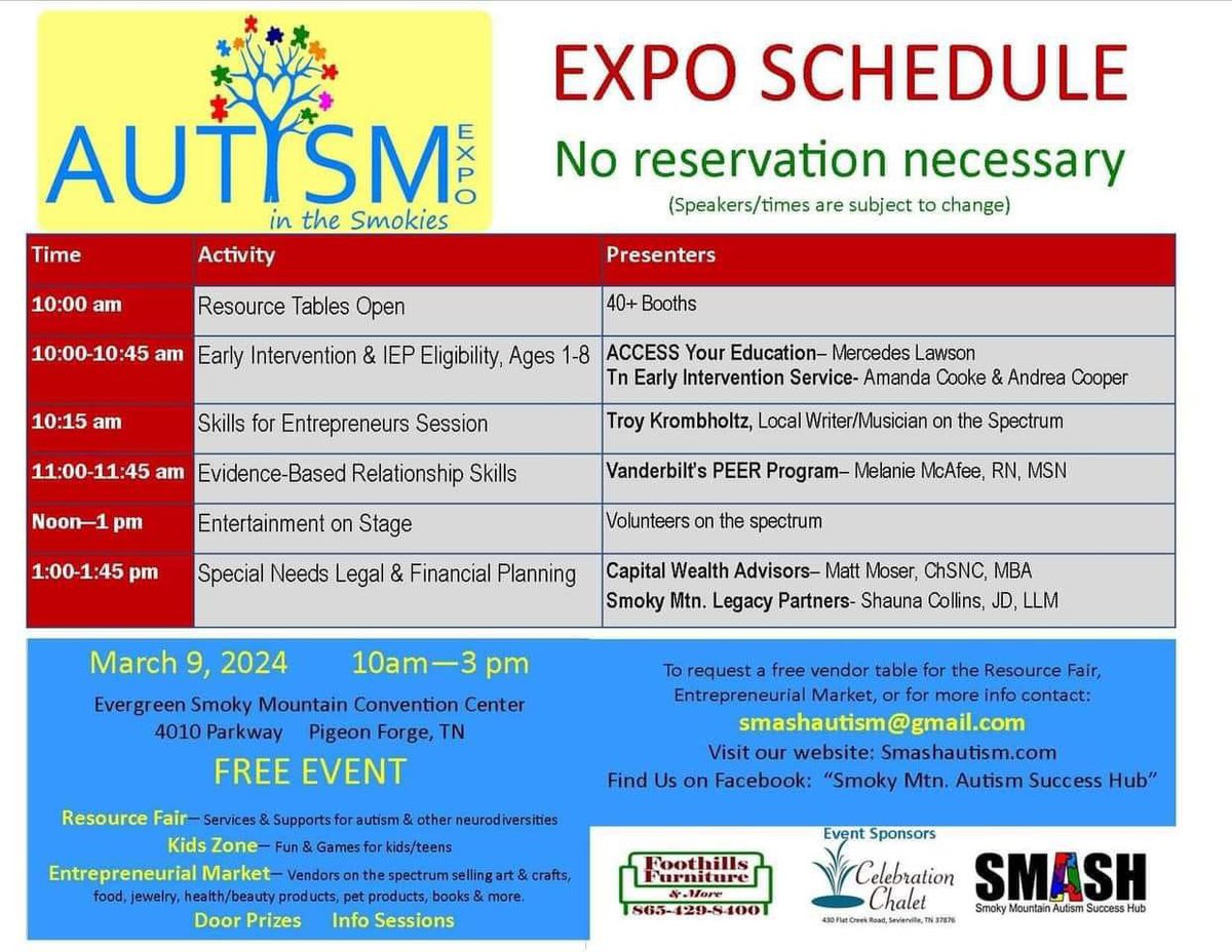 MsGSpEducator's tweet image. Autism Expo today in Pigeon Forge-free!
