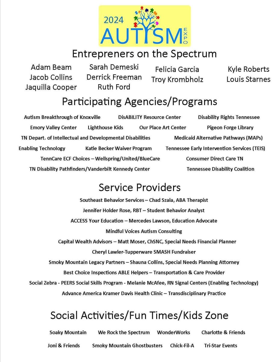MsGSpEducator's tweet image. Autism Expo today in Pigeon Forge-free!