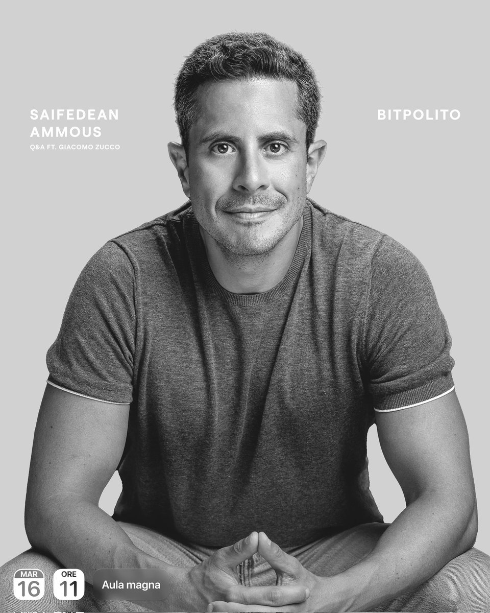 Q&amp;A su Bitcoin con Saifedean Ammous, moderatore Giacomo Zucco

Sabato, 16 marzo alle 11 nell’aula Magna del Politecnico di Torino

Prenotati per partecipare: lu.ma/2urpk58c

#ammous #zucco #bitpolito