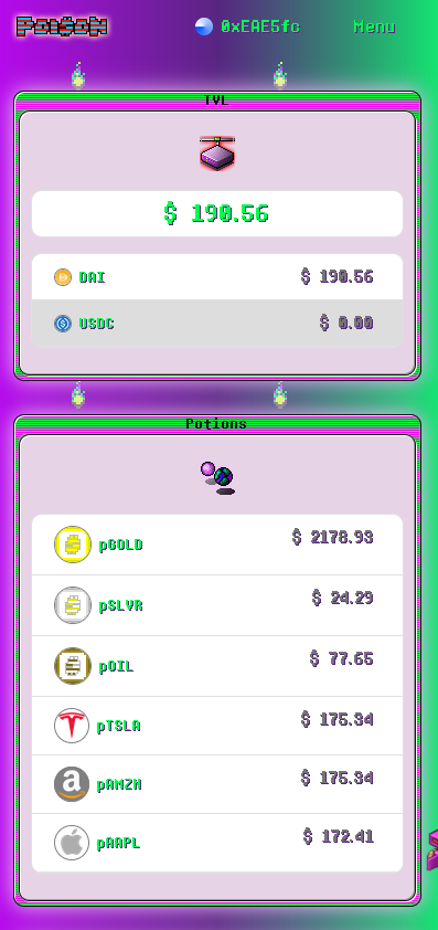 PoisonFinance's tweet photo. 🧪Here is something you've never seen before. #Gold #Silver @Tesla @Amazon and @Apple Potions are now on @base 
➡️Secured by @chainlink @PythNetwork @API3DAO 
▶️To cook use $DAI $USDC

Another chance to win 300 $Poison!
1. Repost
2. Reply with #BaseChain addy

$POI $ON #DeFi https://t.co/V90ryXlqkN