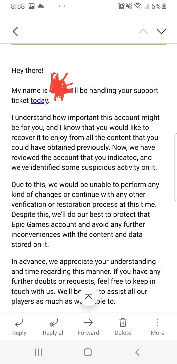 TTgaming204's tweet photo. @EpicGames literal conversation with epic on getting my account back. https://t.co/YicSrJiwTg