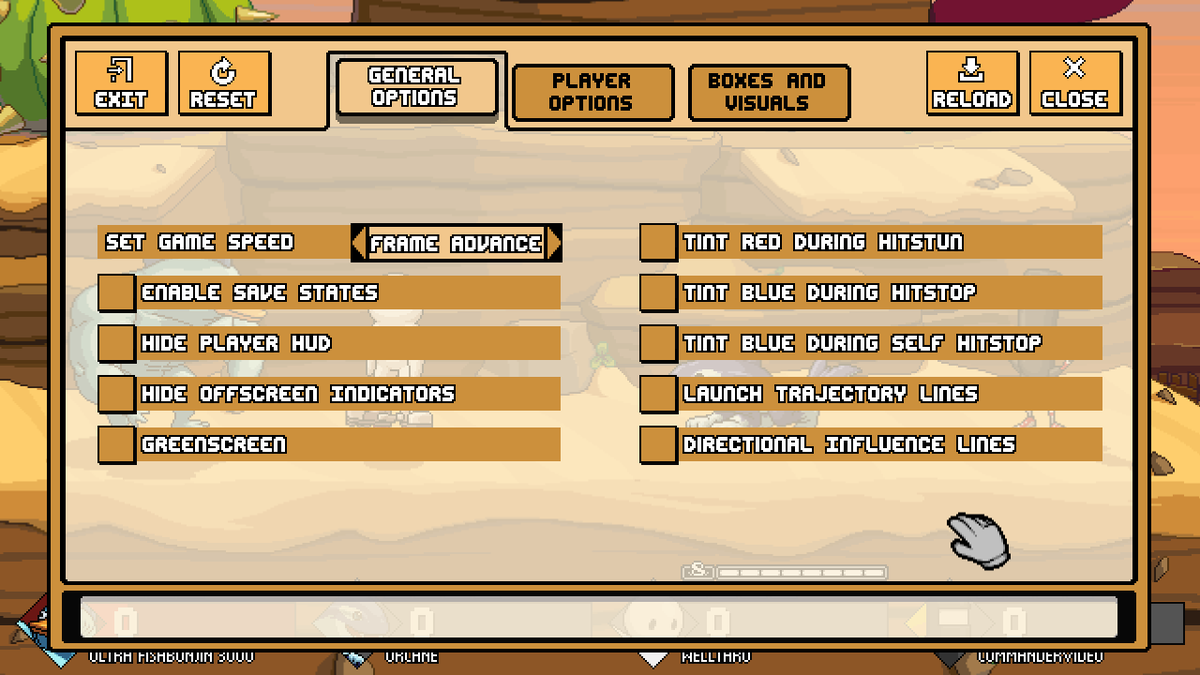 FraymakersGame's tweet photo. 🏋️‍♂️ Our training mode overhaul is out now! 🏋️‍♀️ Featuring a ton of highly requested features to help you test characters and custom content.

As an added bonus, we added a bunch of the options to replay mode, too! https://t.co/gy1JvDDdUe