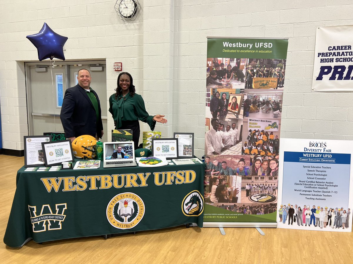 The <a href="/onewestbury/">Westbury Union Free School District</a> is participating in the Nassau BOCES Educator Diversity Recruitment Fair.  If you are attending, please visit the <a href="/onewestbury/">Westbury Union Free School District</a> table to learn about our outstanding school district. <a href="/TahiraDChase/">Dr. Tahira D Chase</a> <a href="/WestburyWHS/">Westbury High School</a> <a href="/bgallivanWORLD/">Brendan Gallivan</a>