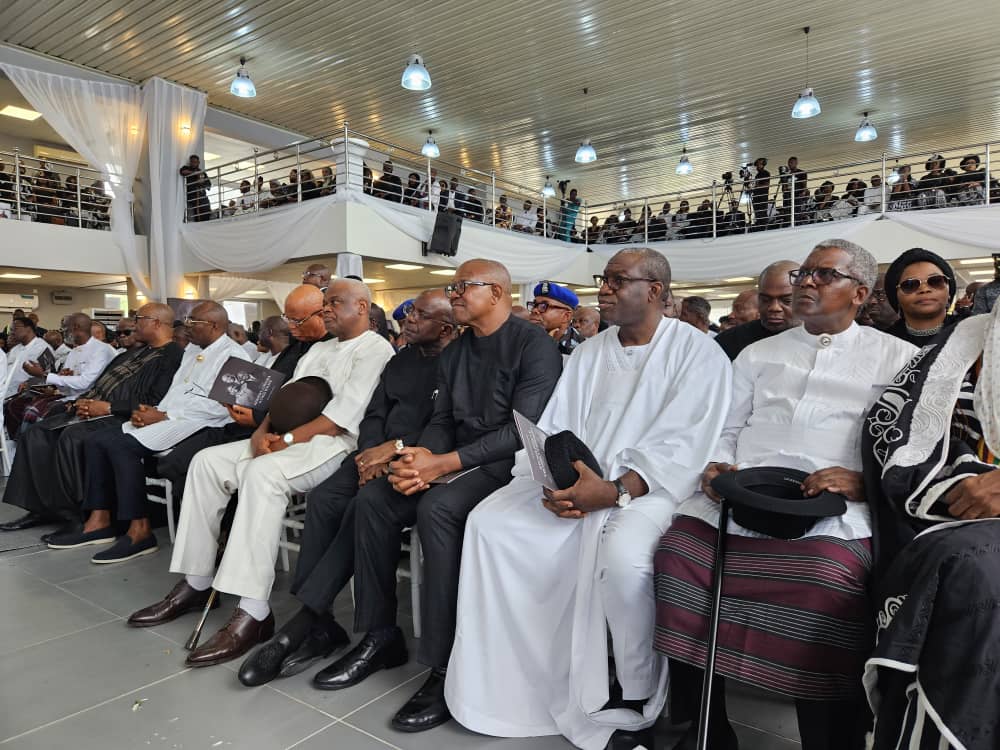 PeterObi's tweet photo. Today, I joined other mourners to attend the final funeral ceremony of Herbert Wigwe, his wife Chizoba Wigwe, and his son, Chizi Wigwe at Isiokpo, Rivers State. This is the culmination of the week-long burial program in their honour. https://t.co/rFUpa39Hxs