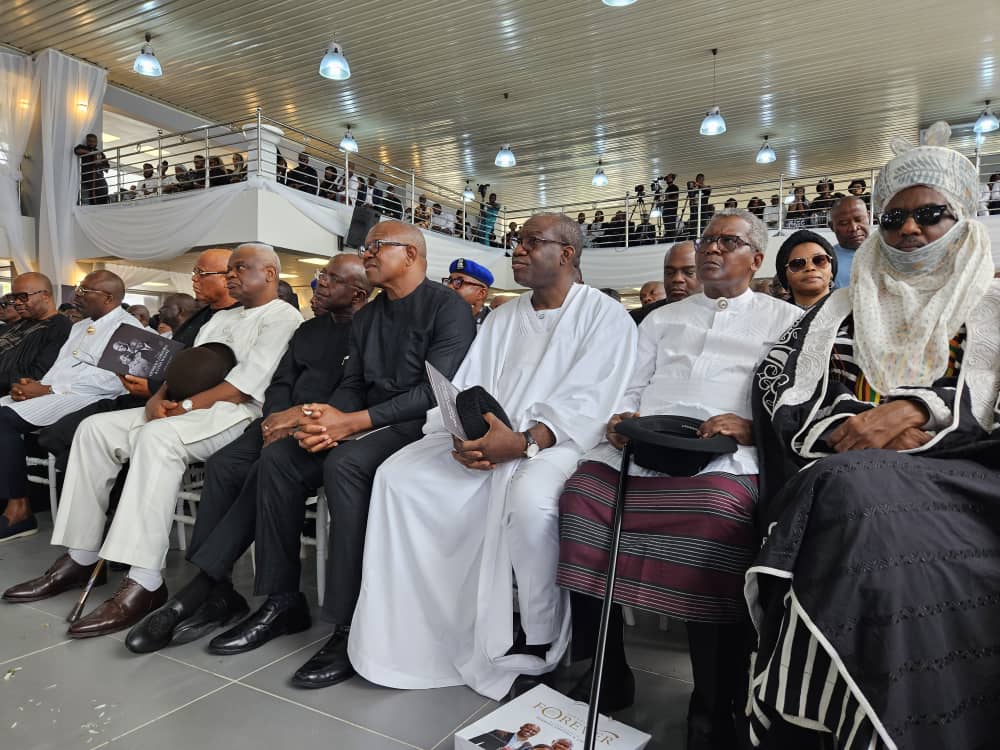 PeterObi's tweet photo. Today, I joined other mourners to attend the final funeral ceremony of Herbert Wigwe, his wife Chizoba Wigwe, and his son, Chizi Wigwe at Isiokpo, Rivers State. This is the culmination of the week-long burial program in their honour. https://t.co/rFUpa39Hxs