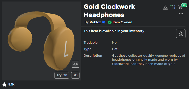 RobloxRTN's tweet photo. QUESTION: Do you think the Gold Clockwork Headphones will become limited after the limited time promotion ends? And will you buy it? 

#Roblox https://t.co/l50lkpv5oV