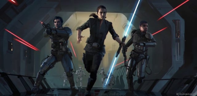 XDarthThunderX's tweet photo. I absolutely loved this look for Rey Skywalker with her double bladed blue lightsaber.

This is taken from Colin Trevorrow's Episode 9 concept art. Genuinely intrigued on how this would have played out if he had got to do his version of the film ✨ https://t.co/l0qbb9MoWH