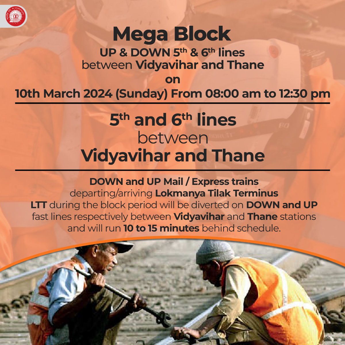 Mega block @Central_Railway on 10.3.2024 (Sunday )@drmmumbaicr