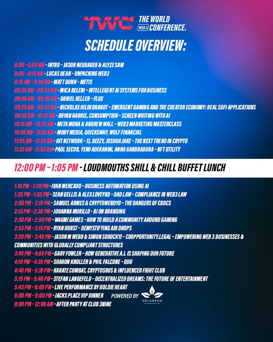 TWCWeb3's tweet image. Step into the heartbeat of innovation! 🌐✨Swipe through to explore the jam-packed schedule, unravel the conference floor plans. From breakout rooms to the Shill &amp;amp; Chill Lounge, get ready to dive into the epicenter of web3 magic! 🗓️🌐#TWC2024 #InnovationUnveiled #OrlandoTech