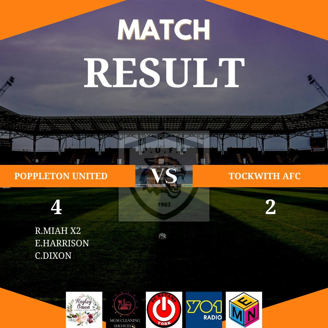 PoppletonFCMens's tweet photo. Our firsts maintain their fantastic form with a 4-2 win over a tough @tockwithafc side. @93_reg with the pick of the bunch with a halfway line belter.

A disappointing day for our ressies who suffered a 0-2 loss to Rawcliffe

🟠⚫️ https://t.co/6c2CZ0lM6o