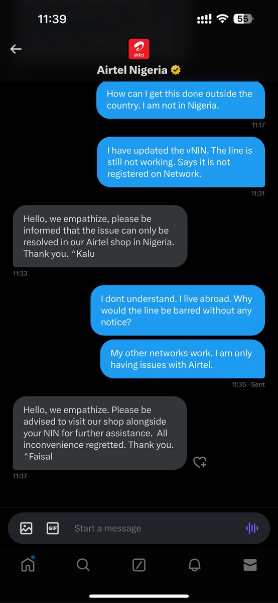 itsbabat's tweet photo. @AirtelNigeria is this how you treat your customers? This is not acceptable please. I need this resolved! https://t.co/IxRBghQ6lB