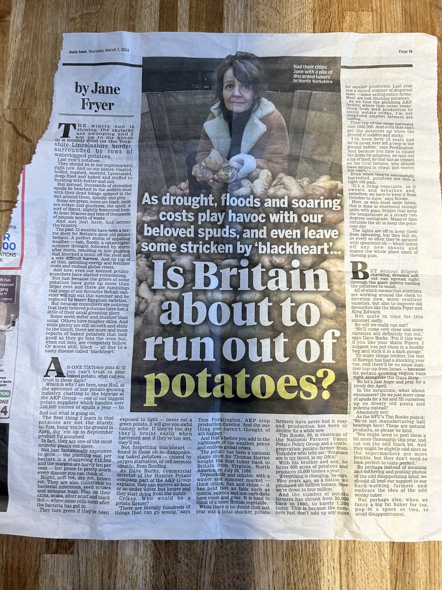 It’s official, it’s a tough job growing spuds! It must be true, the Daily Mail has said so! Let’s hope we soon get some better weather and get this years crop planted!🤔🤞