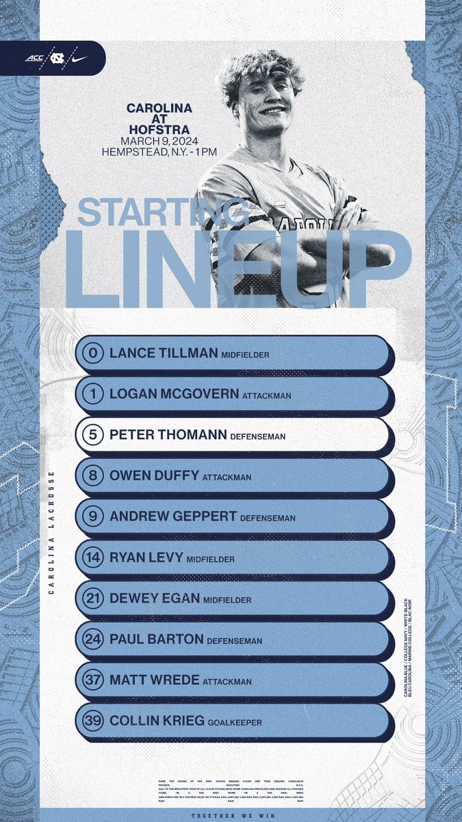 Today’s Carolina starting lineup! 

📺 Flo Sports