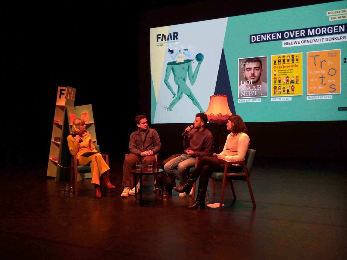 phverhaeghe's tweet photo. Indrukwekkend sterke gedachten over allerlei relevante maatschappelijke uitdagingen door 3 getalenteerde denkers / auteurs @bachrouriamir @DeWitJulien en Martha Claeys op #faar in #oostende @DeGrotePost . Anderhalf uur was te kort, meer van dat in @deafspraaktv of elders op tv? https://t.co/JQEMXNJmh4