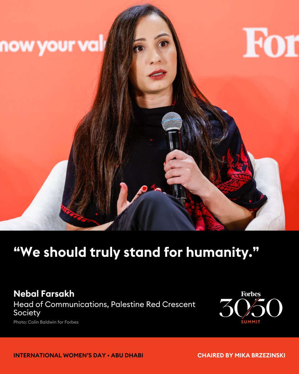 “We should truly stand for humanity.”

Nebal Farsakh, Head of Communications atPalestine Red Crescent Society, spoke about the crisis in the Gaza Strip during the #Forbes3050 Summit.
