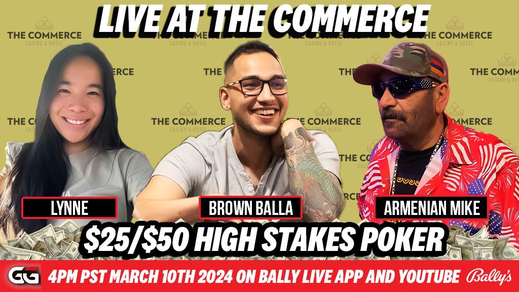 SUNDAY TUNE IN FOR THE RETURN OF ARMENIAN MIKE! Such a character, he will be joined by @The_Brownballa @helloitslynne + more 

4pm pst, Lots of action and fun! tune in on YouTube and the #BallyLiveApp 

@ggpoker @maverickgaming @poker_org_ 

#poker #live #livestream #ballylive