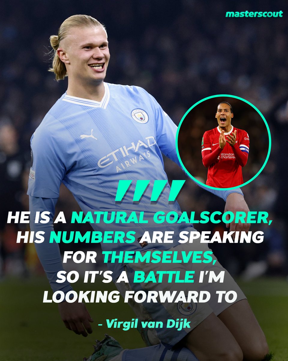Masterscout_io's tweet photo. Haaland and van Dijk praising each other ahead of the decisive Liverpool vs Man City game! 🙏 #liverpool #mancity #haaland #vandijk https://t.co/mnrgVVrC0z