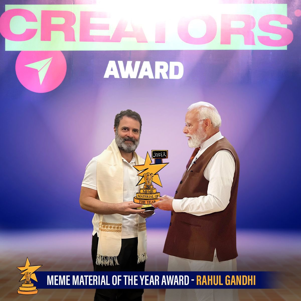 BJP4India's tweet photo. “Ye award to banta hai!” 😂 🏆 https://t.co/Elm04gkULU