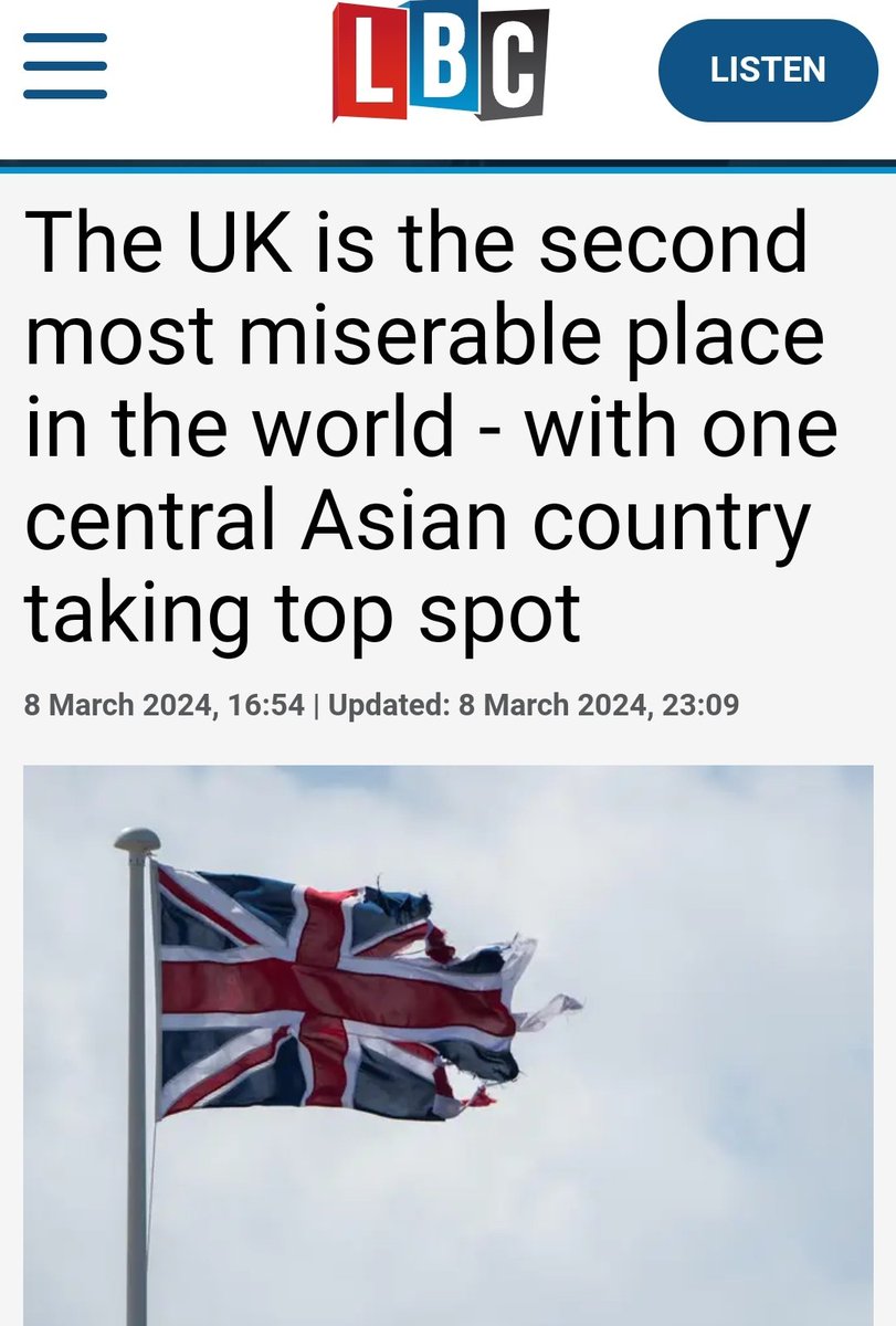 Otto_English's tweet photo. Second to Uzbekistan. 

We can't even be NUMBER ONE most miserable place any more. https://t.co/x4fT7l468t