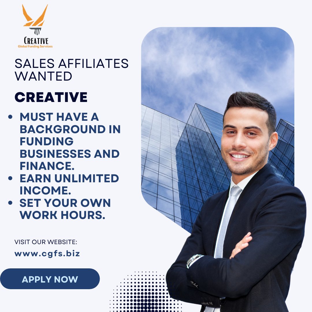 Join our team! 🌟 Seeking dynamic Sales Affiliates to collaborate with Creative Global Funding Services. Turn your passion into profit and help clients worldwide achieve their financial goals. 
cgfs.biz

#SalesOpportunity #GlobalFunding #SalesAffiliate #FLOKI #100x