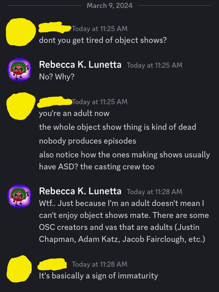 RKVortex733VA's tweet photo. To any of you fans of object shows: There are cast and crew members and some show creators that are adults. The Huang Bros., Adam Katz, Jacob Fairclough, etc. are adults that create and enjoy object shows

Also, how is enjoying object shows immature? https://t.co/p3atcoai1X