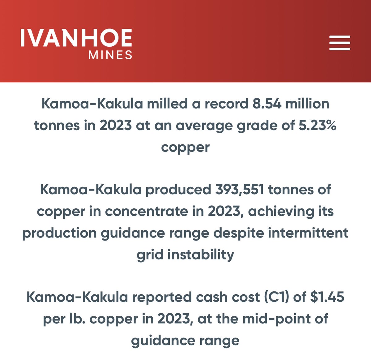 jcisemer's tweet photo. @robert_ivanhoe Each 1 GW of data center capacity requires 0.2% of global annual copper production. By 2030 the copper demand from data centers alone could rise to about 10% of global annual copper production.

Ivanhoe’s Kamoa-Kakula yearly output could supply 8 GW.

Does that roughly compute? https://t.co/hTKTIxS7rH