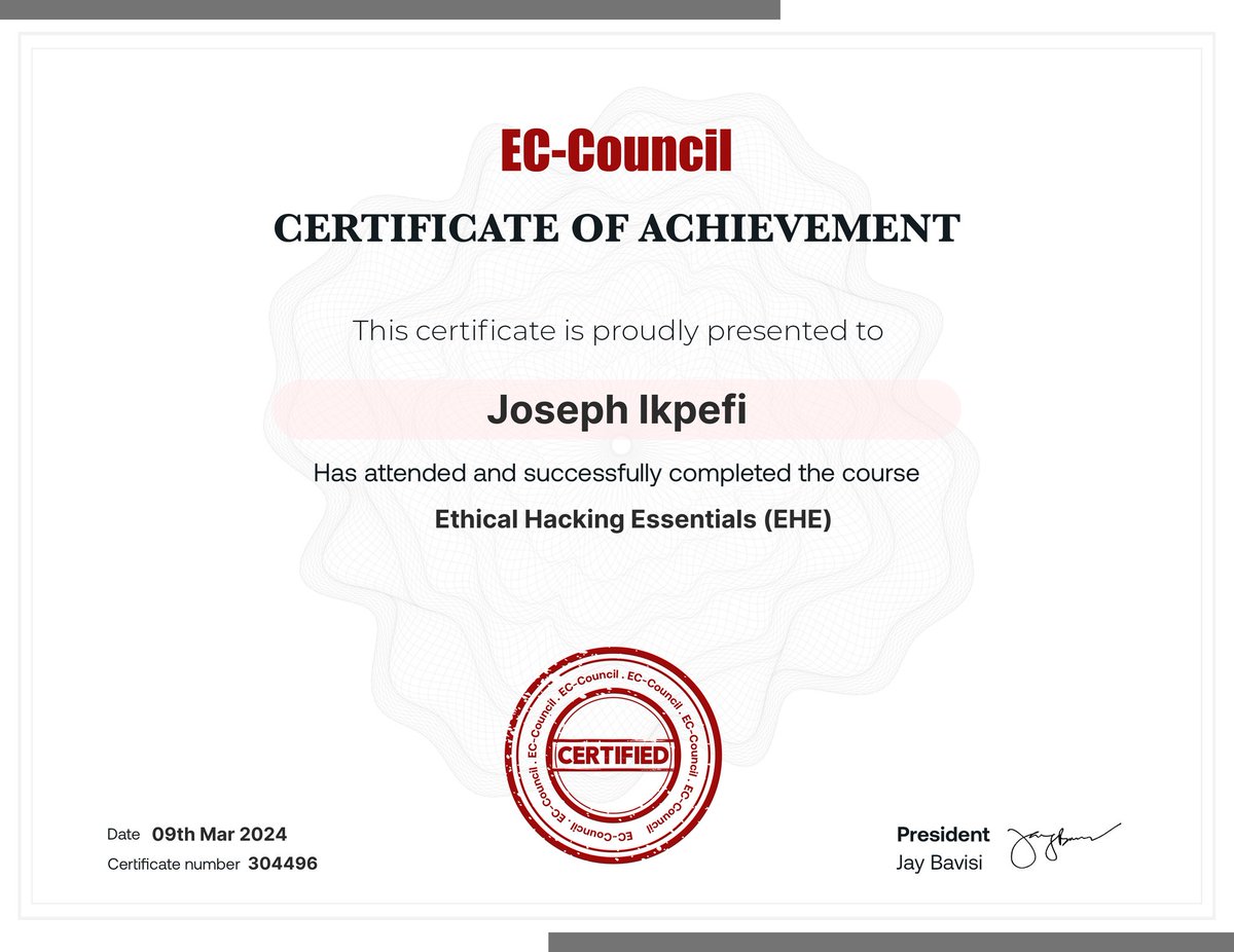 CyberJay999's tweet image. Thank God for this, 
First Cert. Bagged.
More coming 😊
@Cyblackorg @SecurityTrybe @CyberPatronMC 
#Cybersecurity #Ethical_Hacking