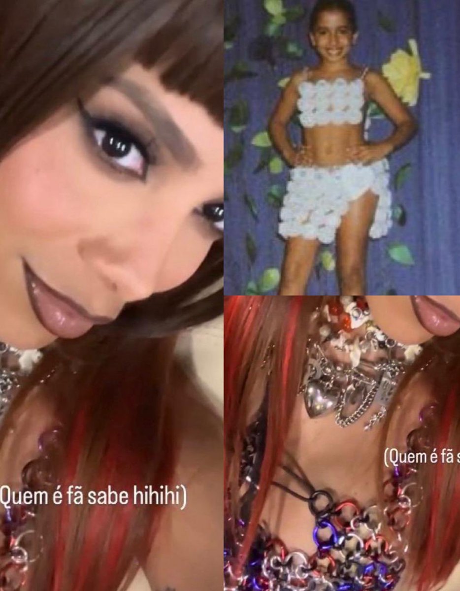 A roupa feita de material reciclável pra referir ao concurso da escola que ela ganhou quando era criança 🥹