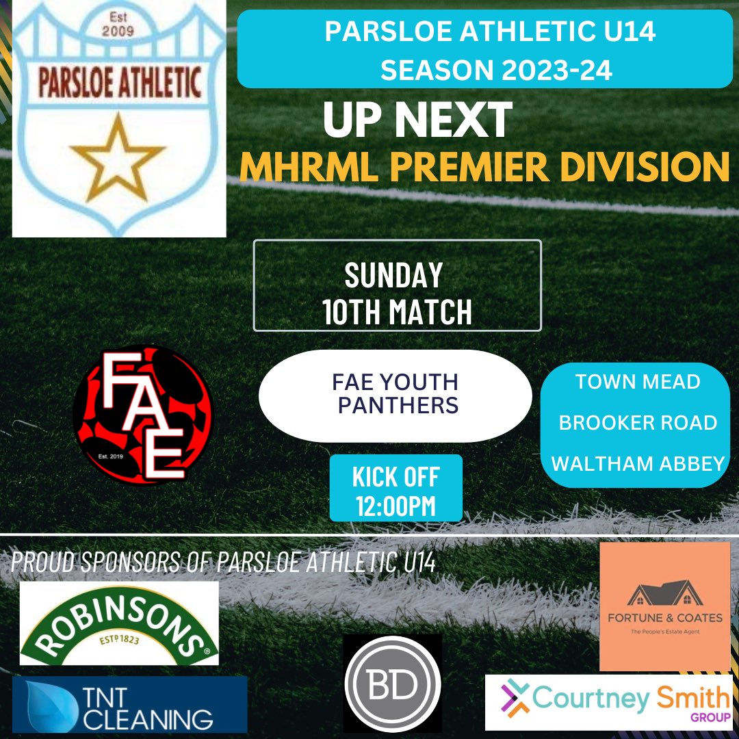 Tomorrow we travel to Waltham Abbey to play FAE. The last two games had 9 goals each so hopefully we can come out on top once again!

#COYP

<a href="/robinsons_uk/">Robinsons</a> 
@fortuneandcoates 
@bd_constructionltd 
@tntcleaningltd 
@courtney_smith_group