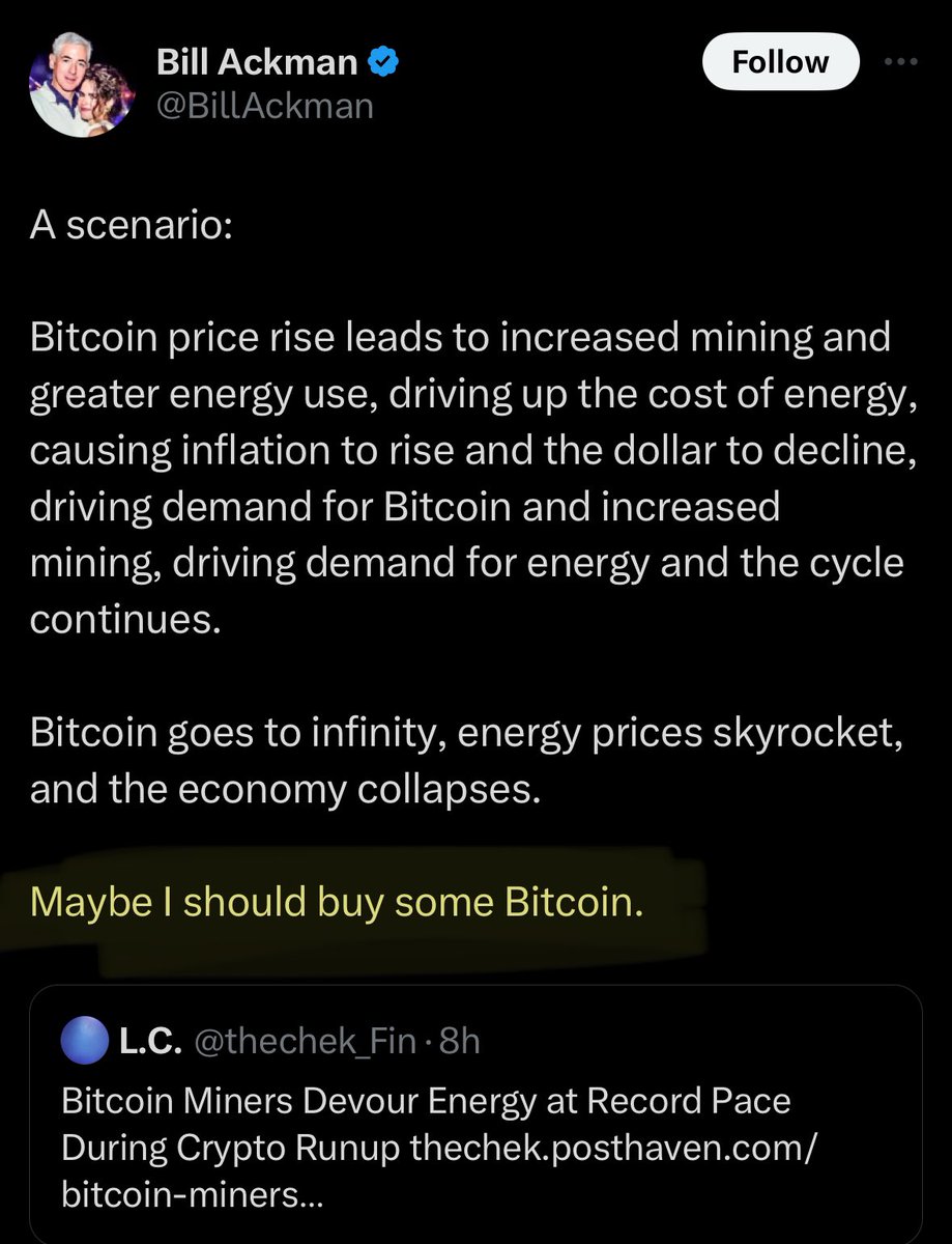 JUST IN: Ackman considers #Bitcoin 👀