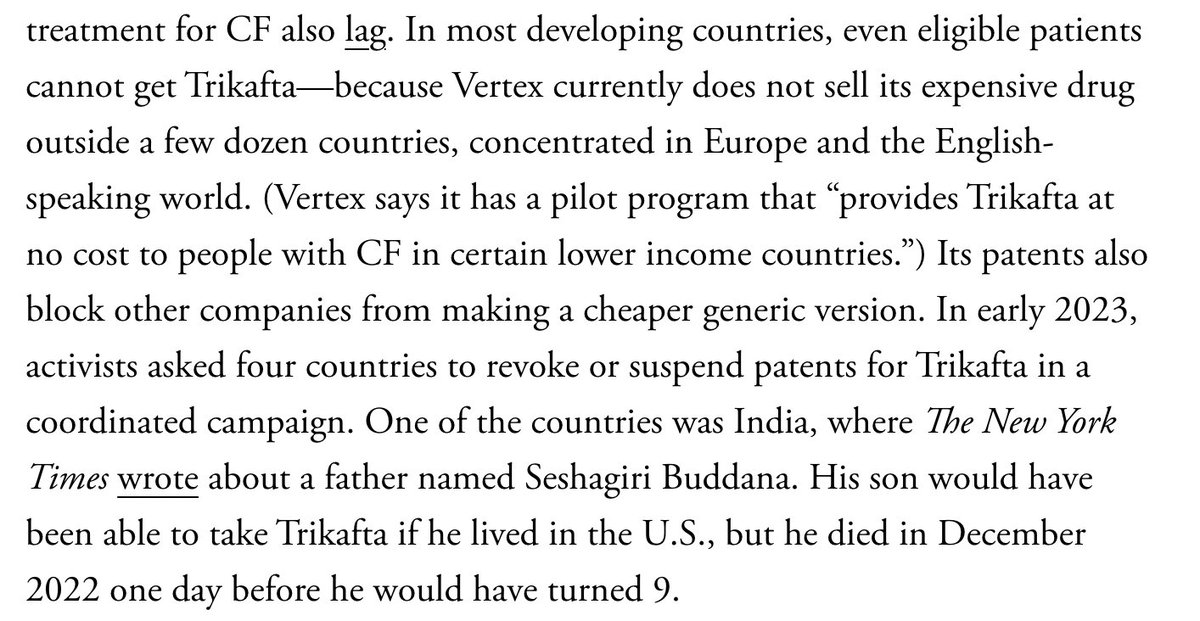 Amazing results for cystic fibrosis patients with Trikafta. And yet it also illustrates the problems with our patent system: patients outside US and Europe cannot get this super-expensive drug theatlantic.com/magazine/archi…