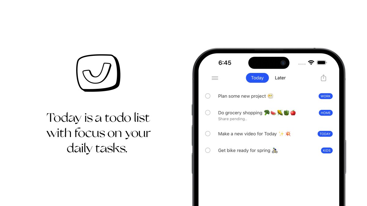 Today is a todo list and a daily planner.  

- It’s completely free 
- No ads what so ever 
- Share tasks with anyone  

Try it out! apps.apple.com/us/app/today-t… <a href="/AppStore/">App Store</a>